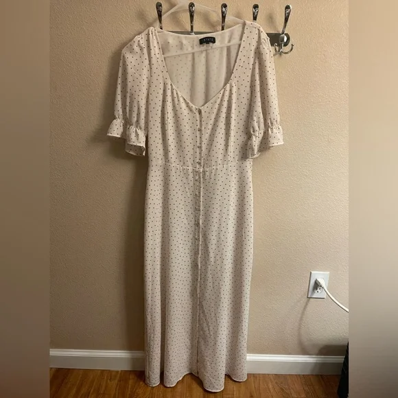 cream dress with silver dots Loulah Sheer Chiffon Maxi Dress | Cream Polka Dot | Womens